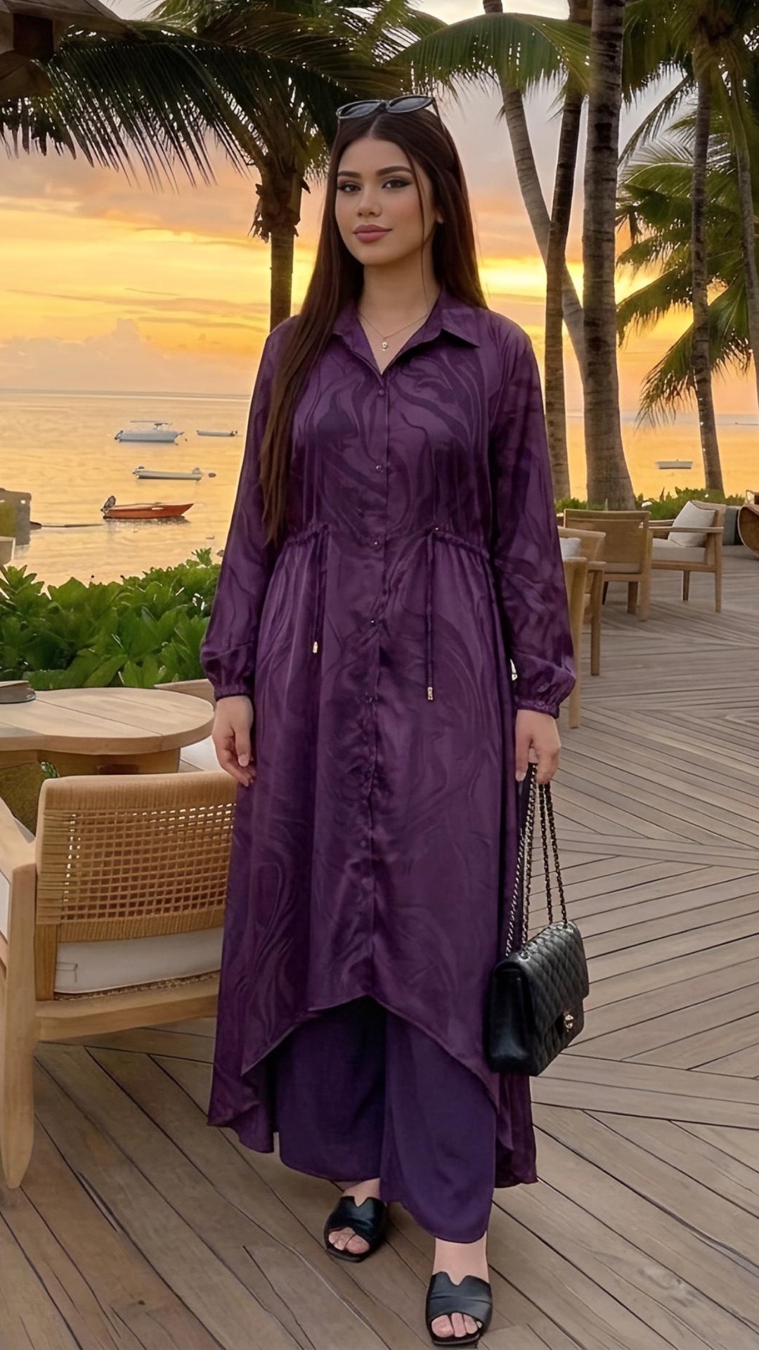 MH Co-Ord Set with Pockets and Drawstring, One Size UK 10-20, Shirt length 50 inches, chest size 24 inches, trouser length 40 inches, hip size23 inches
