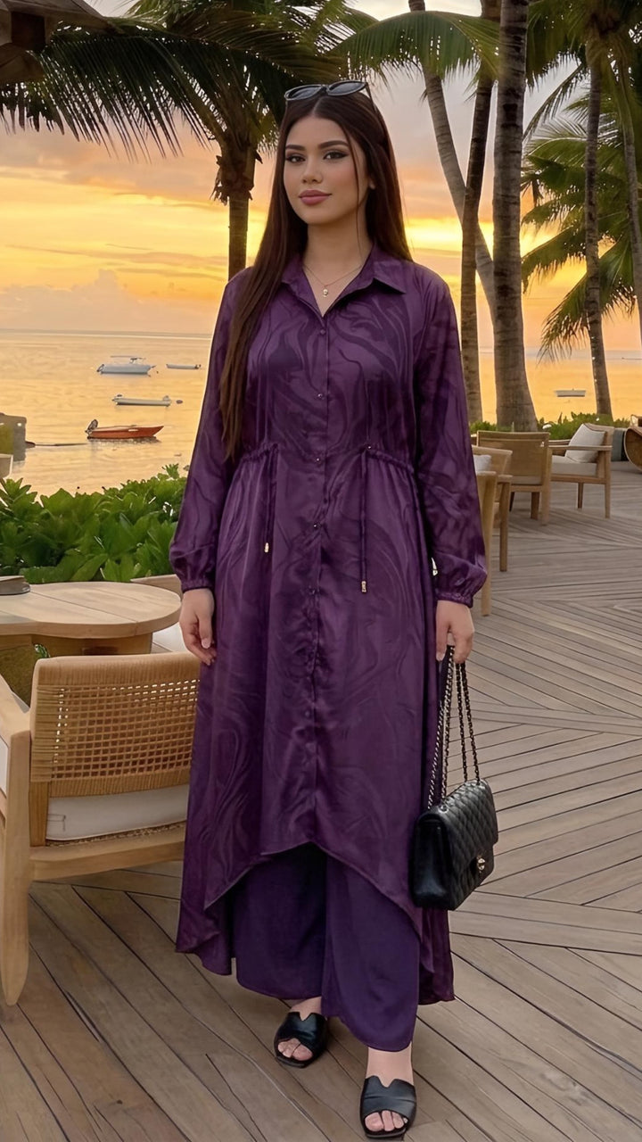 MH Co-Ord Set with Pockets and Drawstring, One Size UK 10-20, Shirt length 50 inches, chest size 24 inches, trouser length 40 inches, hip size23 inches