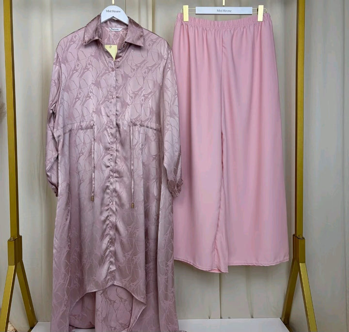 MH Co-Ord Set with Pockets and Drawstring, One Size UK 10-20, Shirt length 50 inches, chest size 24 inches, trouser length 40 inches, hip size23 inches