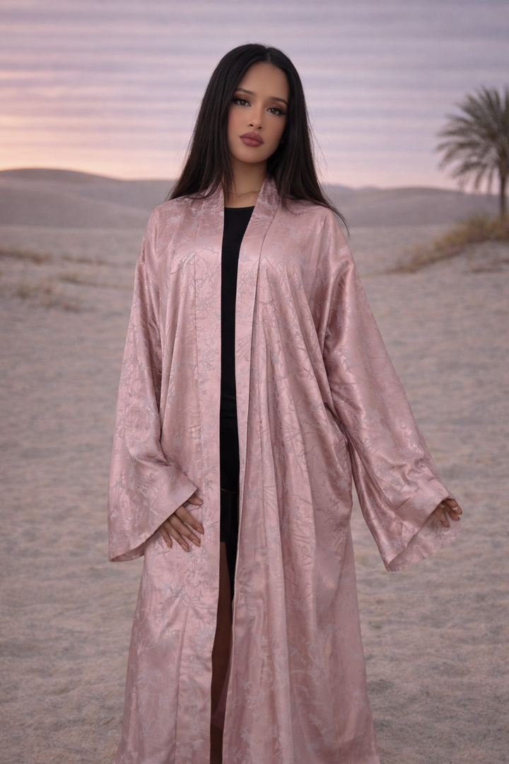 MH Satin Marble Charmeuse Silk Open Abaya, One Size UK 10-22, Length 54 inches, Chest size 37 inches