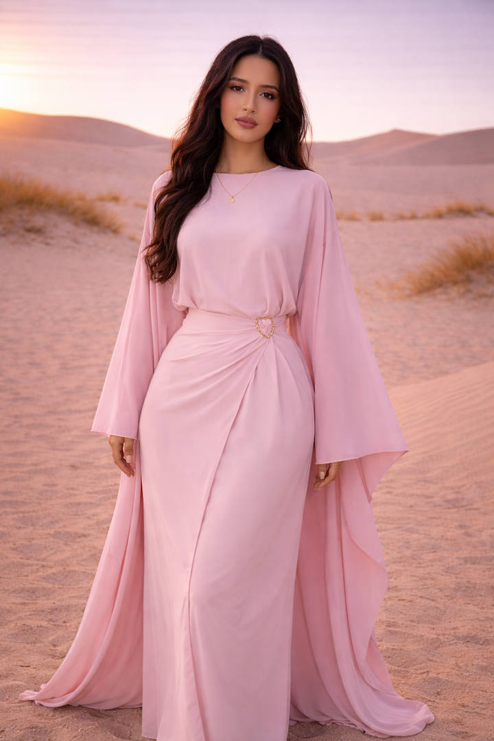 MH Cape Dress With Golden Buckle and Drawstring, One Size UK 8-16/18, Dress Length 54 inches. Chest Size 24 inches, Casual Womenswear Summer Maxi Basic Basic Long Sleeve