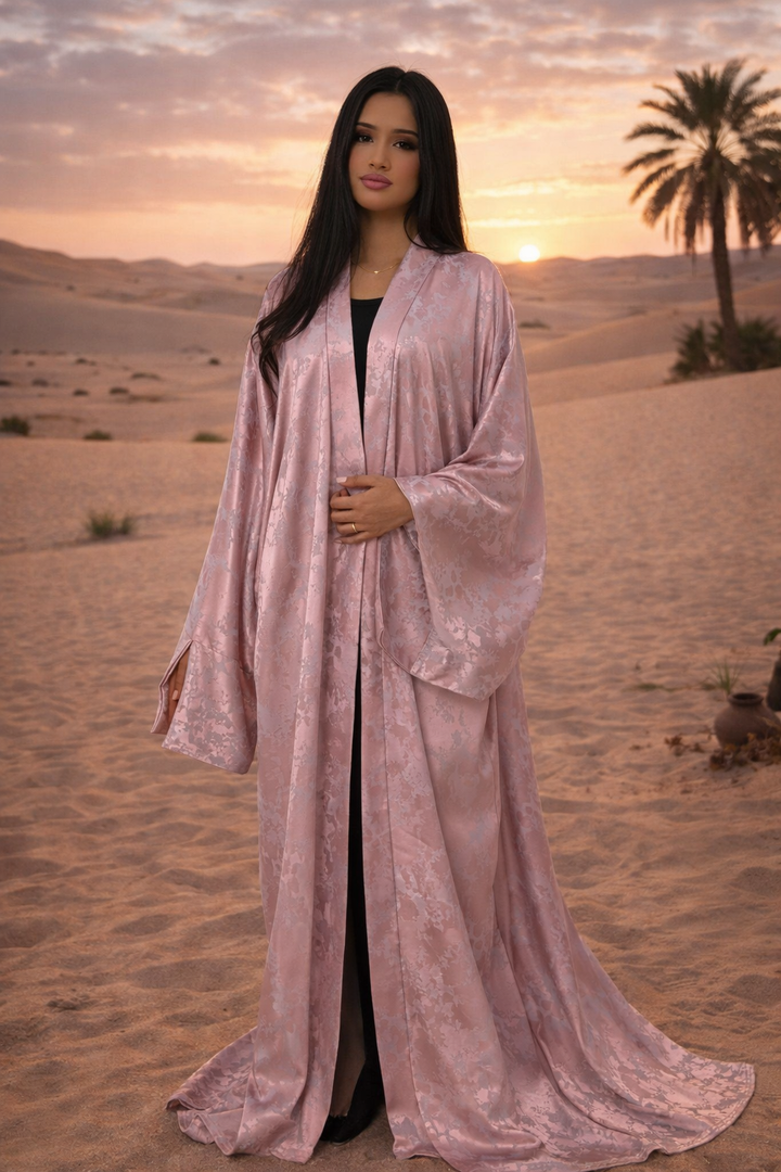 MH Satin Marble Charmeuse Silk Open Abaya, One Size UK 10-22, Length 54 inches, Chest size 37 inches