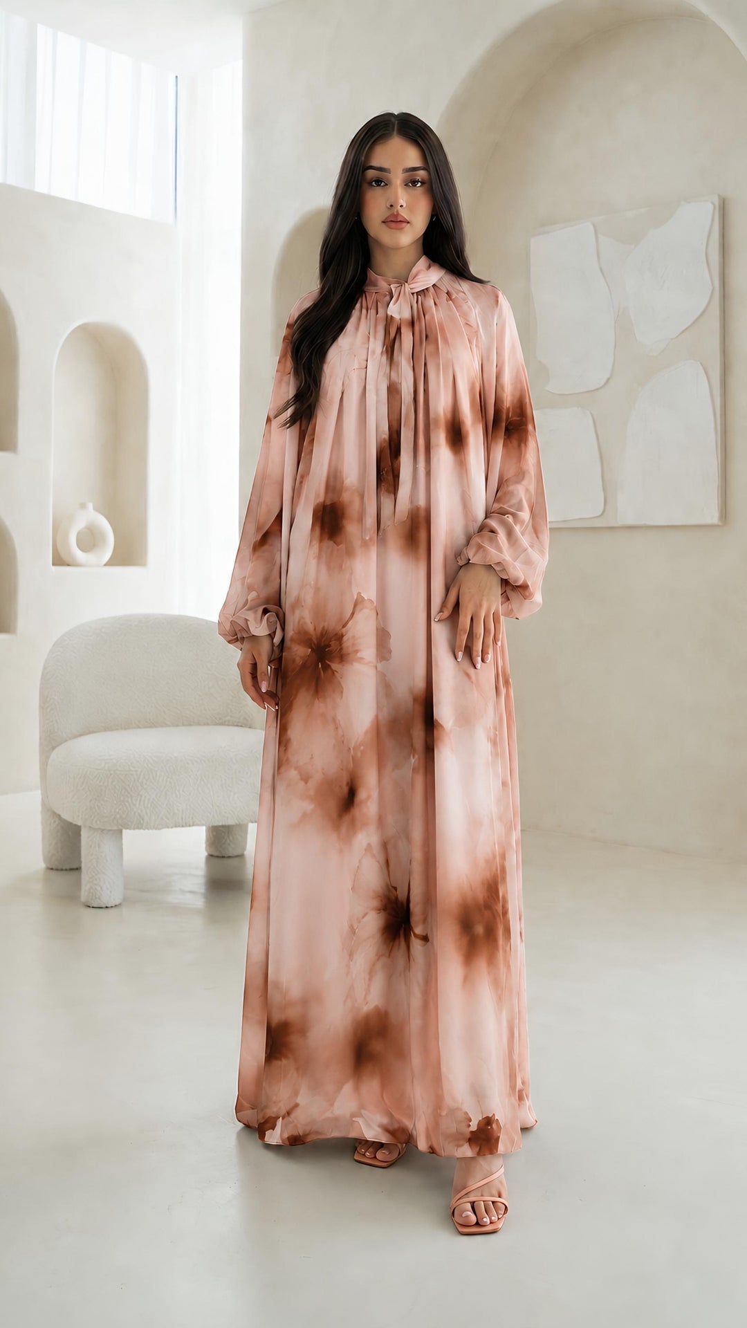MH Chiffon Dress with Inner Lining One Size UK 10-20 Length 54 Inches Chest 26 Inches Elegant Flowing Design Casual Womenswear Summer Basic Long Sleeve Maxi