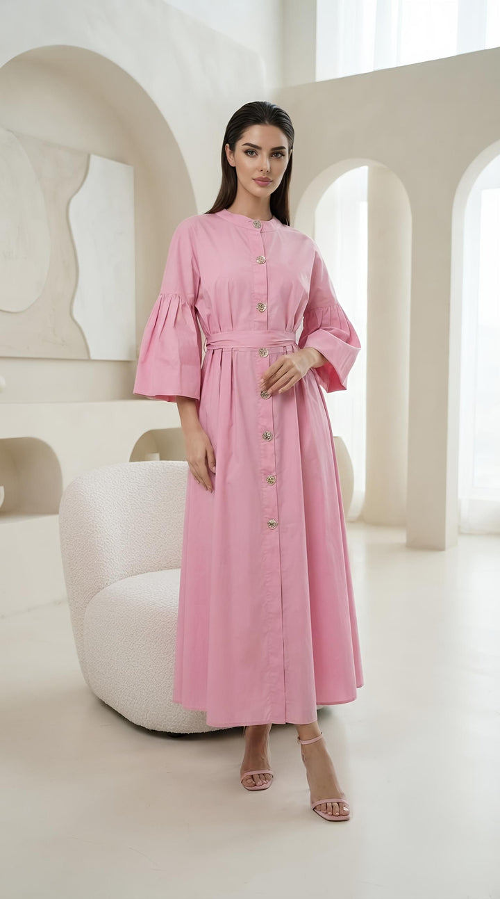 Summer Cotton Dresses Gold Button With Belt One Size UK 6-18  Casual Womenswear  Basic Minimalist