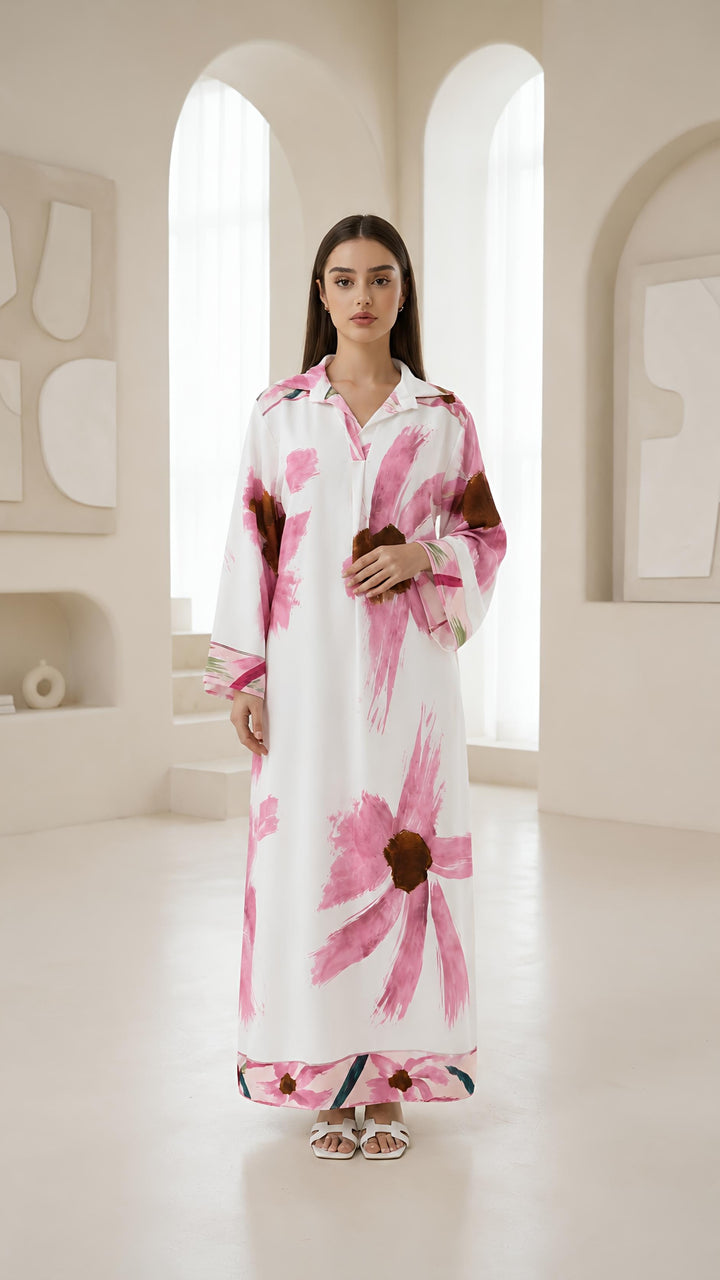MH Women's Collared Floral Dresses, One Size UK 8-18/20, Dress Length 55 inches, Chest Size 24 inches,  Casual Womenswear Summer Maxi