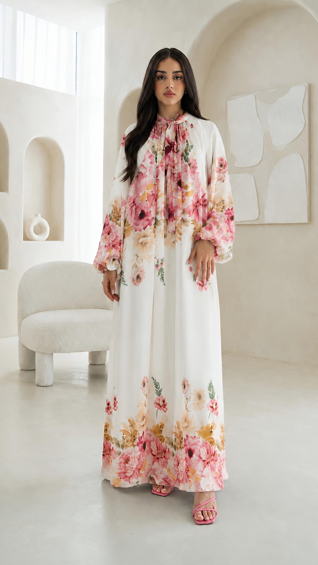 MH Chiffon Dress with Inner Lining One Size UK 10-20 Length 54 Inches Chest 26 Inches Elegant Flowing Design Casual Womenswear Summer Basic Long Sleeve Maxi