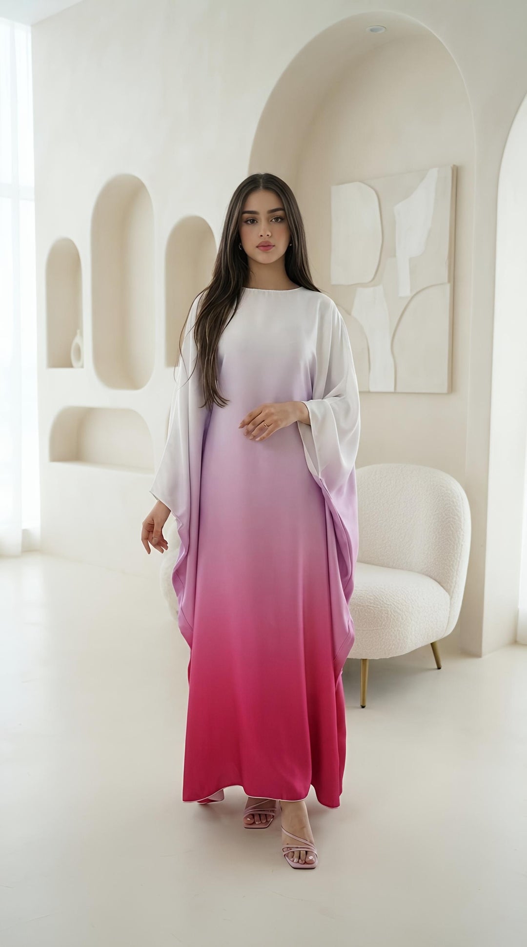 Ombré Luxe Satin Batwing Kaftan Abaya Dress One Size (UK 6-26) With Inside Belt Length 54 inches Inside Belt