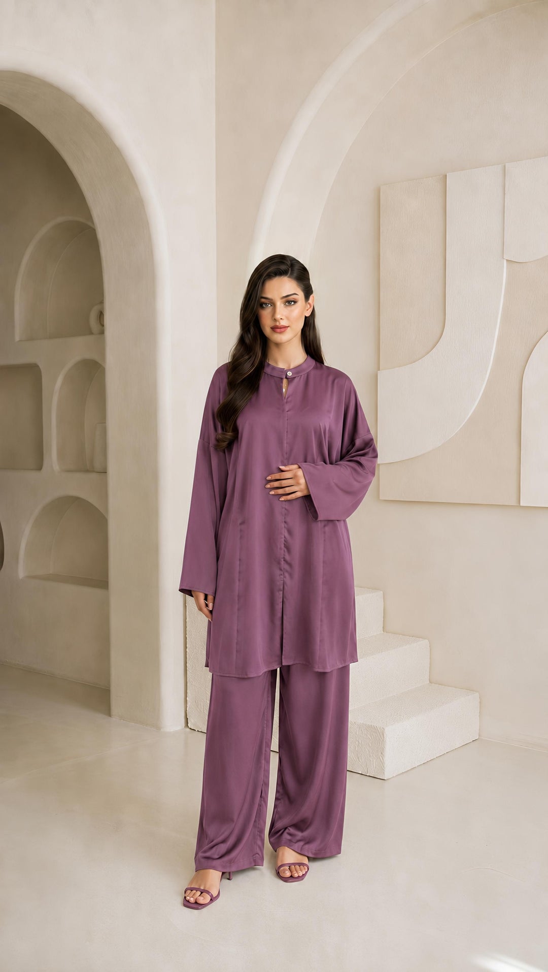 MH Leightweight Silk Satin Co-ord Set, One Size UK 10-18, Shirt length 31 inches, chest size 28 inches, trouser length 40 inches, waist 22 inches