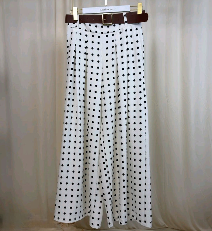 MH Polka Wide Leg Trouser with pockets & Belt, One Size UK 8-16, Trouser length 39 inches, Hip size 22 inches