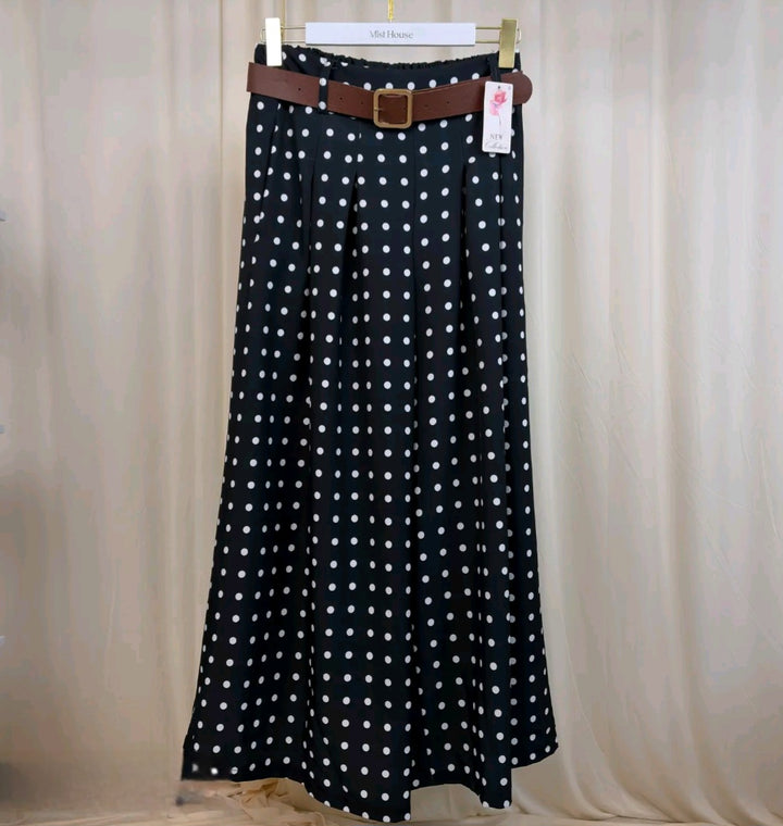 MH Polka Wide Leg Trouser with pockets & Belt, One Size UK 8-16, Trouser length 39 inches, Hip size 22 inches