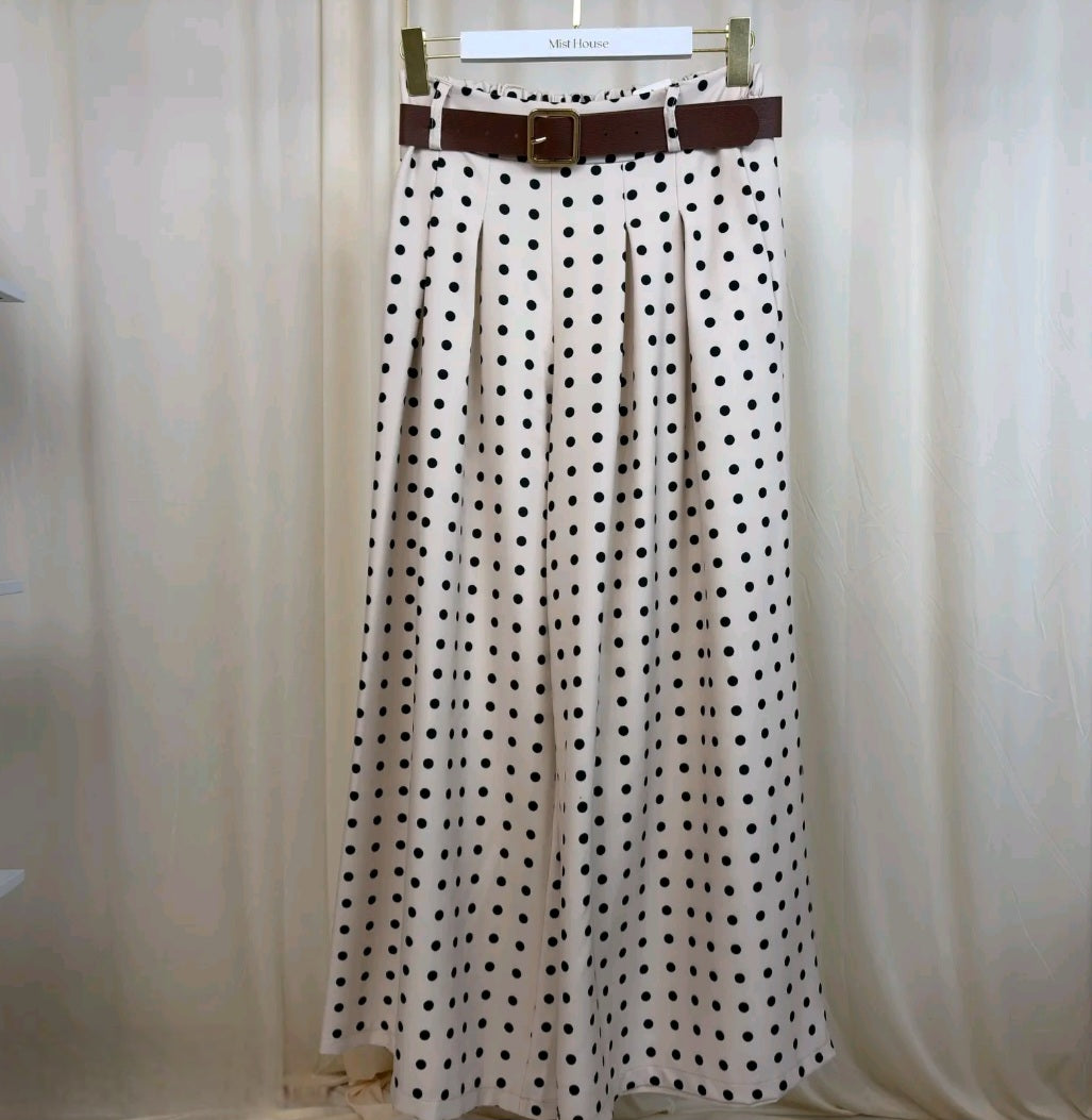 MH Polka Wide Leg Trouser with pockets & Belt, One Size UK 8-16, Trouser length 39 inches, Hip size 22 inches