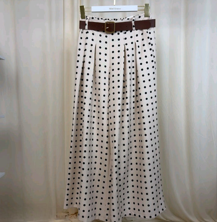 MH Polka Wide Leg Trouser with pockets & Belt, One Size UK 8-16, Trouser length 39 inches, Hip size 22 inches