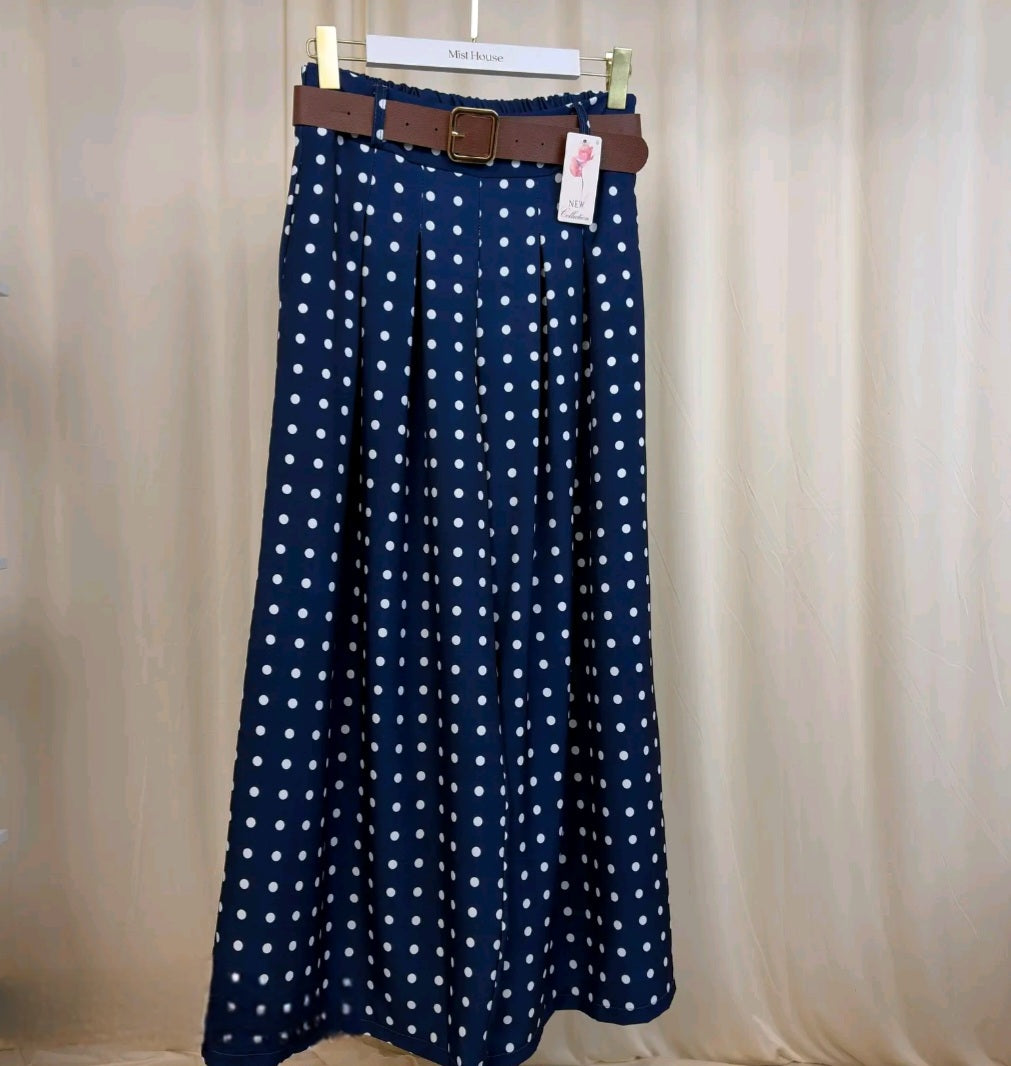 MH Polka Wide Leg Trouser with pockets & Belt, One Size UK 8-16, Trouser length 39 inches, Hip size 22 inches