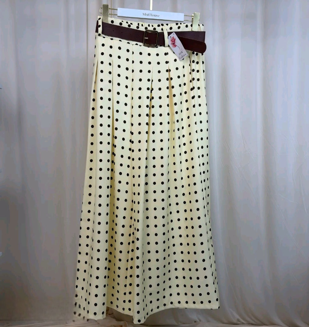 MH Polka Wide Leg Trouser with pockets & Belt, One Size UK 8-16, Trouser length 39 inches, Hip size 22 inches