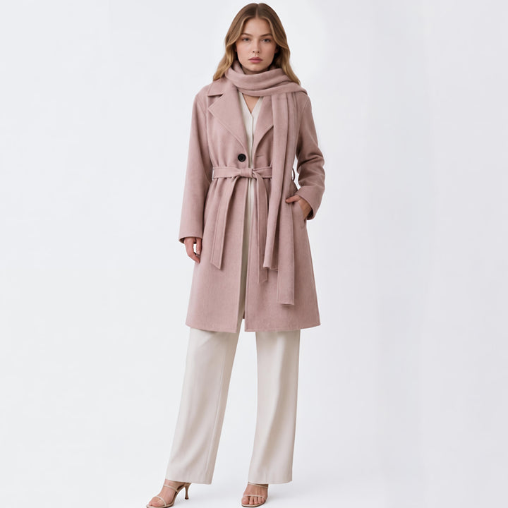 MH Deluxe Feels Like Wool Two Piece Belted Trench With Detachable Scarf Coat, One Size Uk 10-20, Length 34 inches, chest25 inches