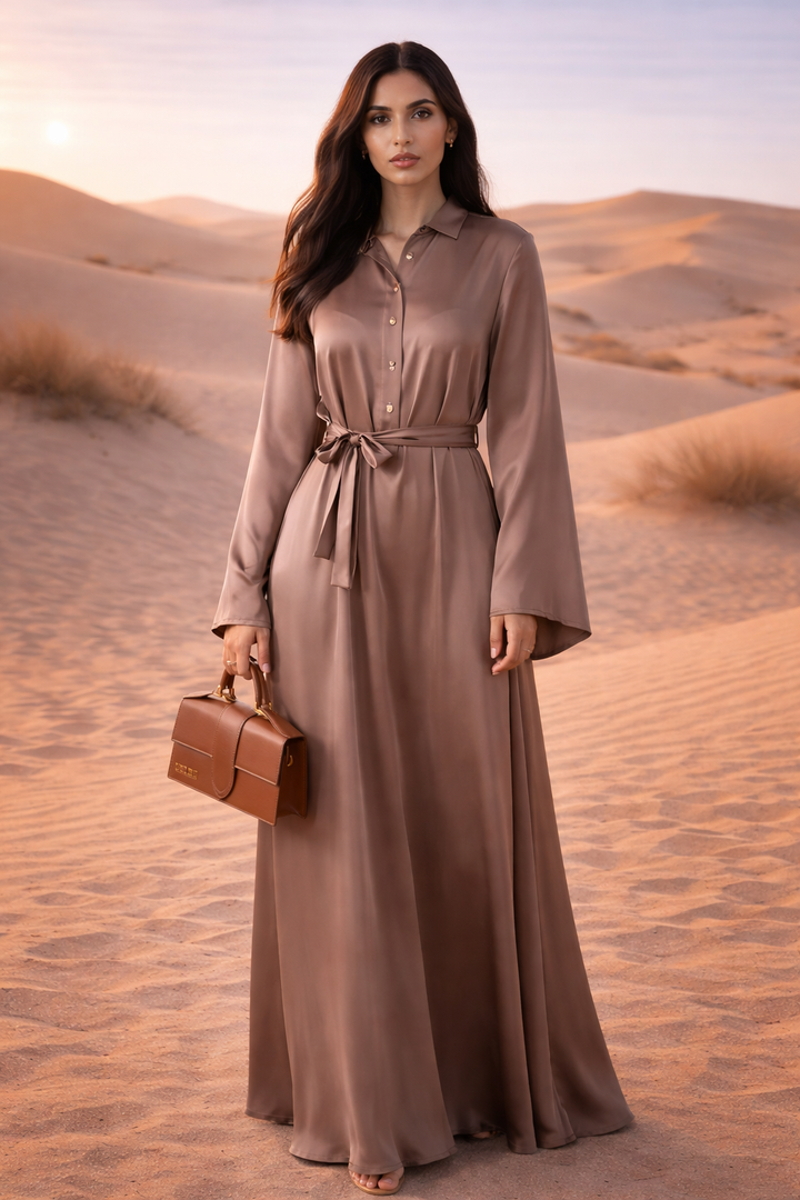 MH Silk Satin Dress, One Size UK 10-20, Dress Length 54 inches, chest size 25 inches Casual Womenswear Summer Maxi Long Sleeve