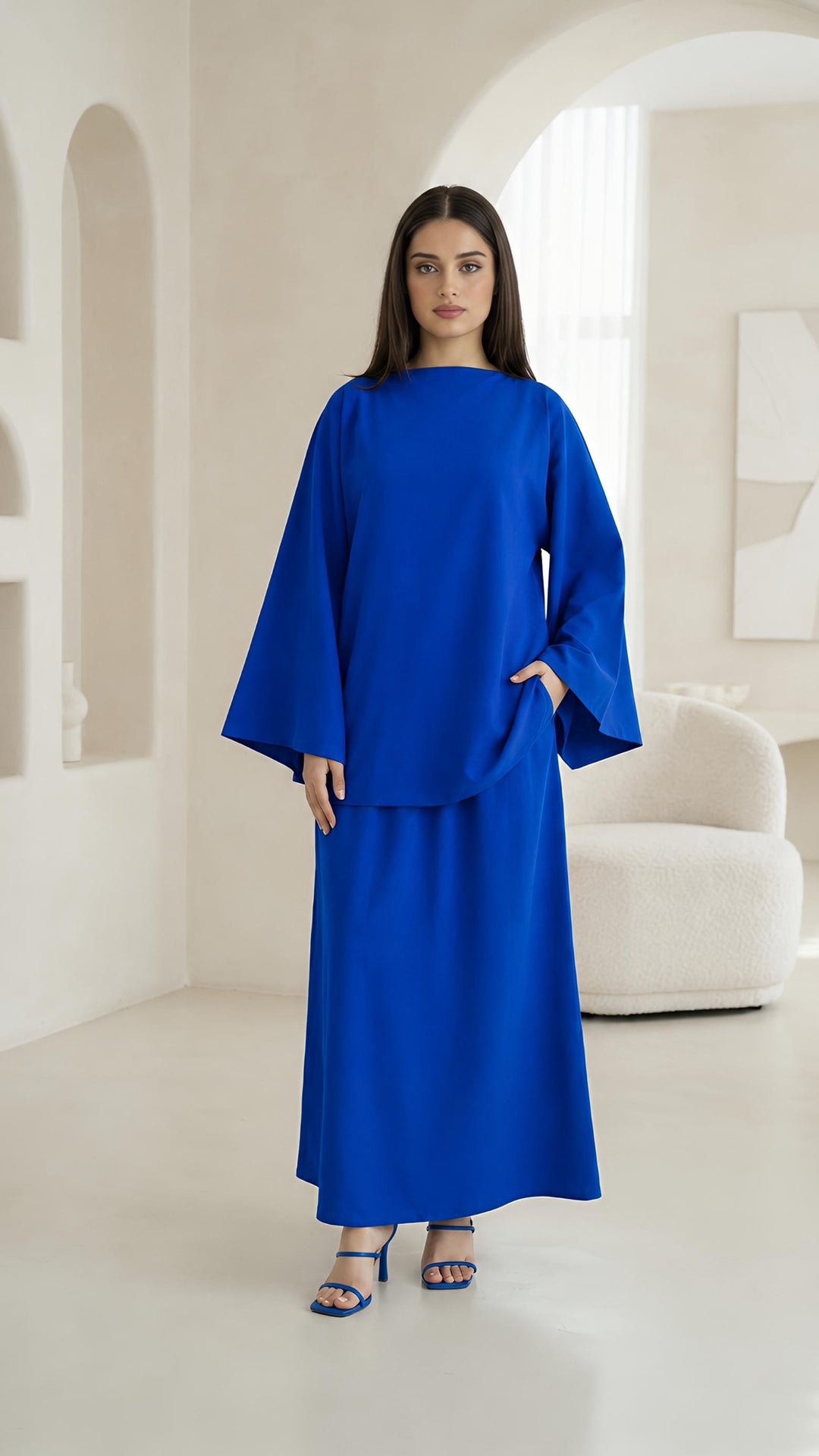 MH Premium Soft Viscose Flared Sleeves Shirt and Skirt with Pockets, One size UK 10-18, Shirt length 27 inches, chest 23 inches, trouser length 41 inches, waist 24 inches
