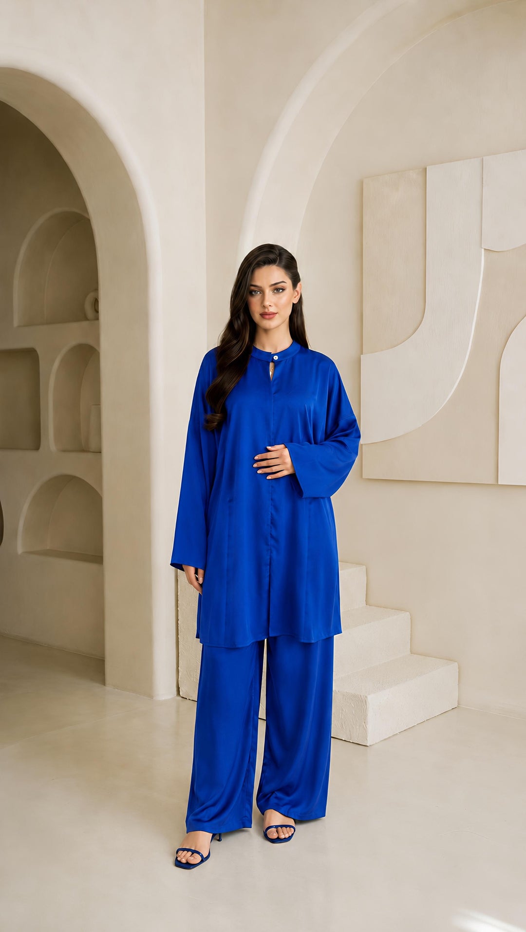 MH Leightweight Silk Satin Co-ord Set, One Size UK 10-18, Shirt length 31 inches, chest size 28 inches, trouser length 40 inches, waist 22 inches