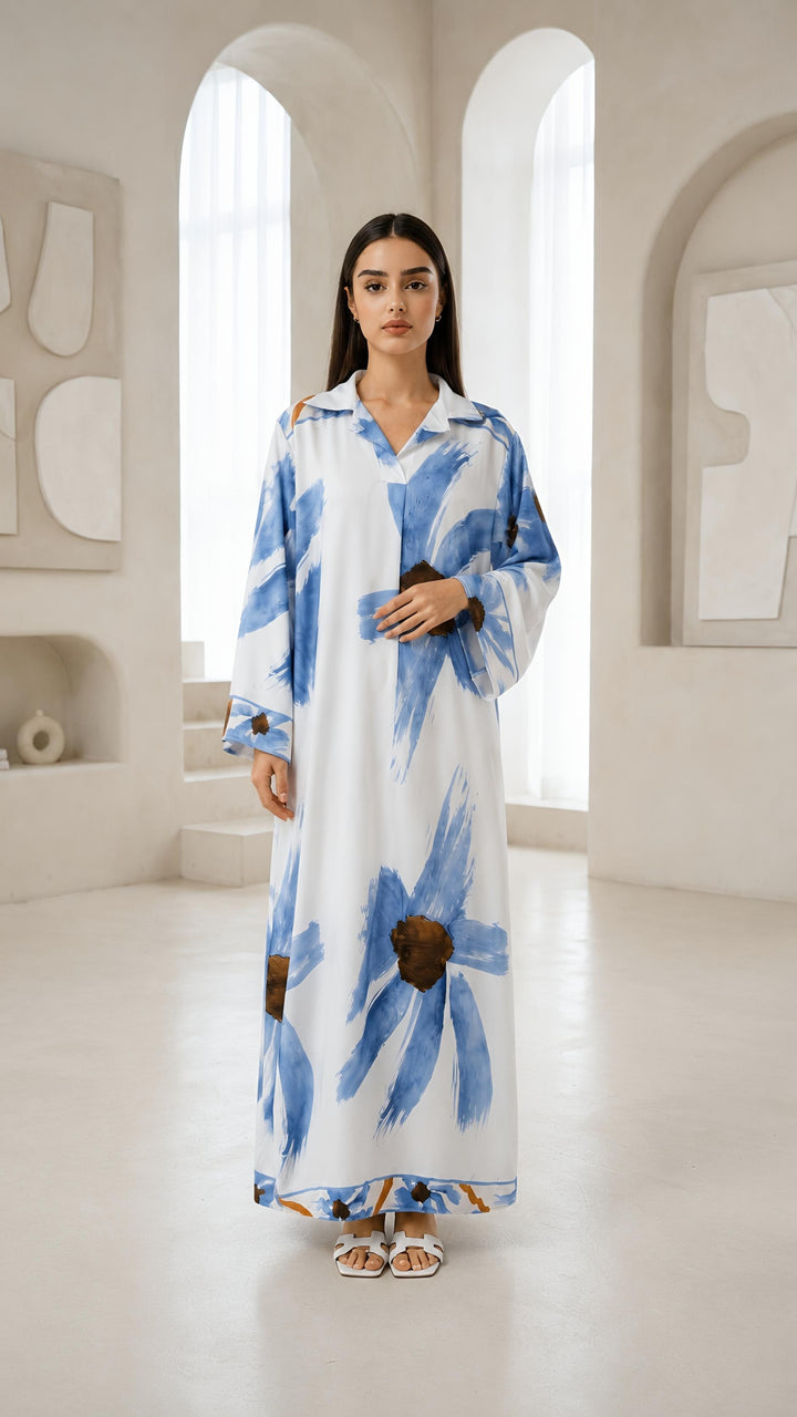 MH Women's Collared Floral Dresses, One Size UK 8-18/20, Dress Length 55 inches, Chest Size 24 inches,  Casual Womenswear Summer Maxi