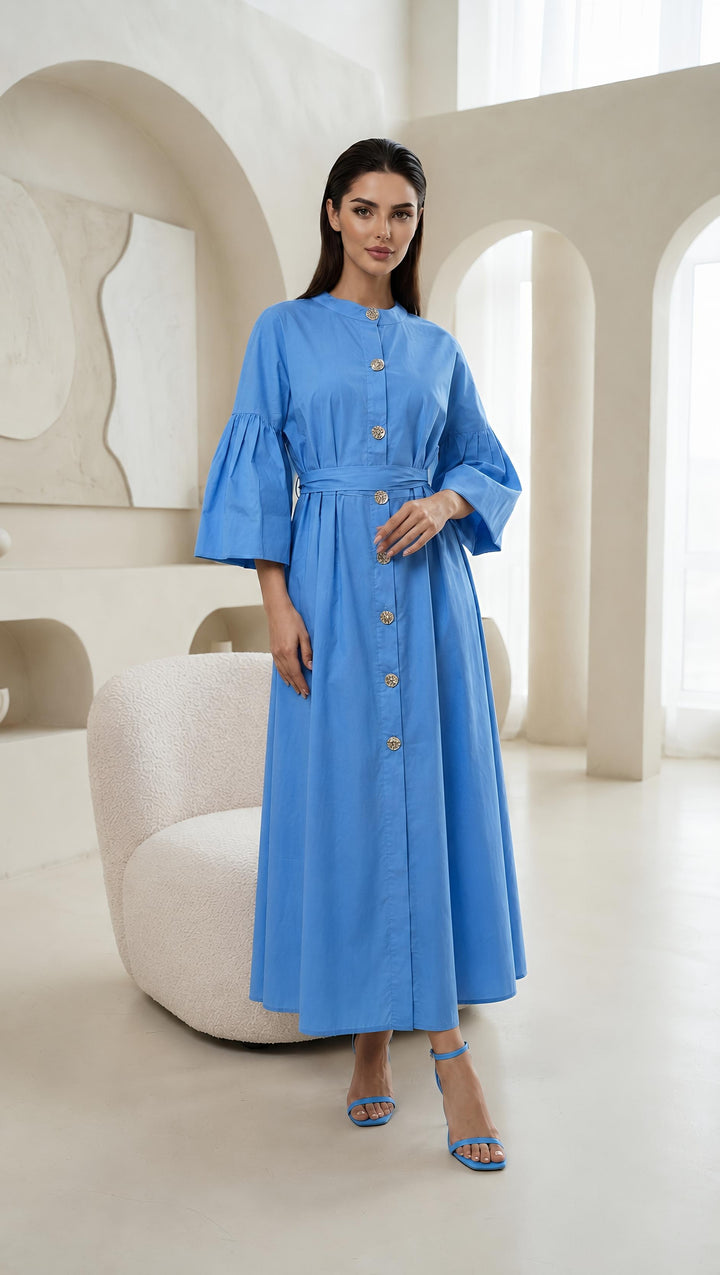 Summer Cotton Dresses Gold Button With Belt One Size UK 6-18  Casual Womenswear  Basic Minimalist