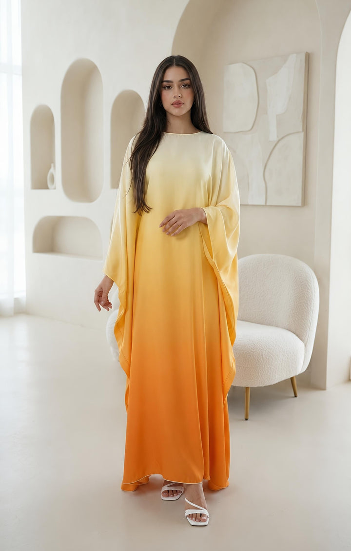 Ombré Luxe Satin Batwing Kaftan Abaya Dress One Size (UK 6-26) With Inside Belt Length 54 inches Inside Belt