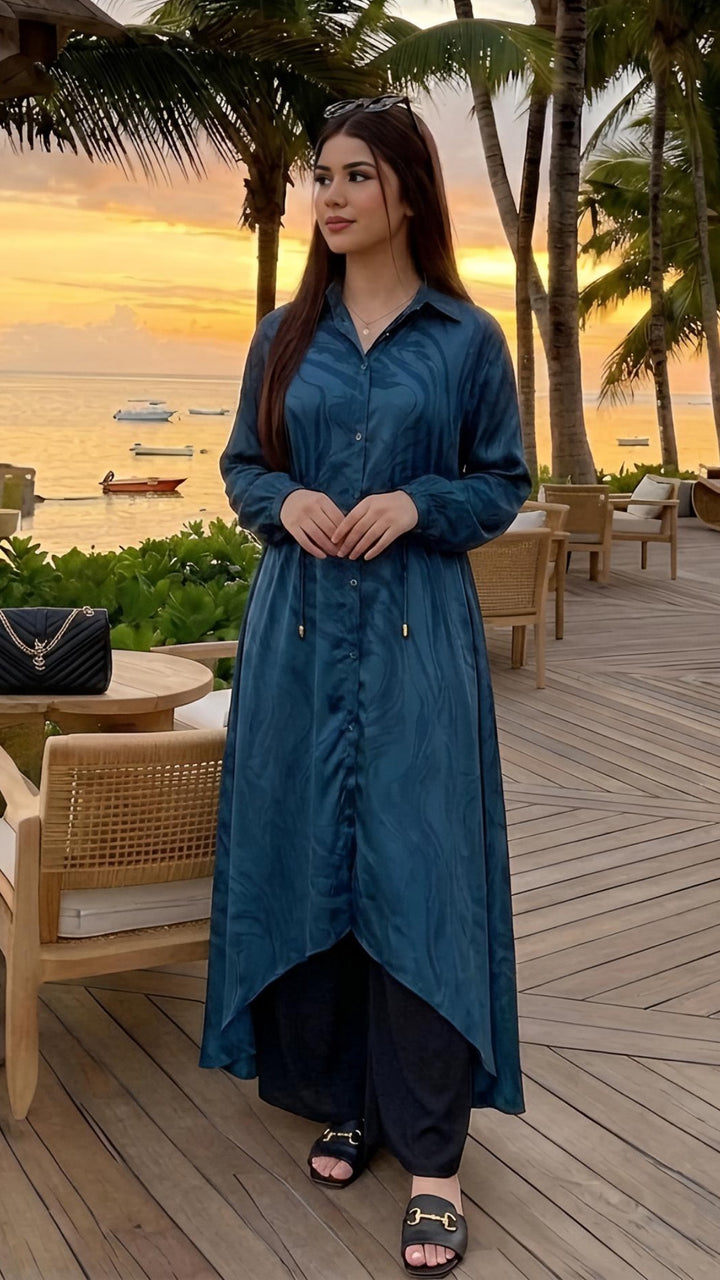 MH Co-Ord Set with Pockets and Drawstring, One Size UK 10-20, Shirt length 50 inches, chest size 24 inches, trouser length 40 inches, hip size23 inches