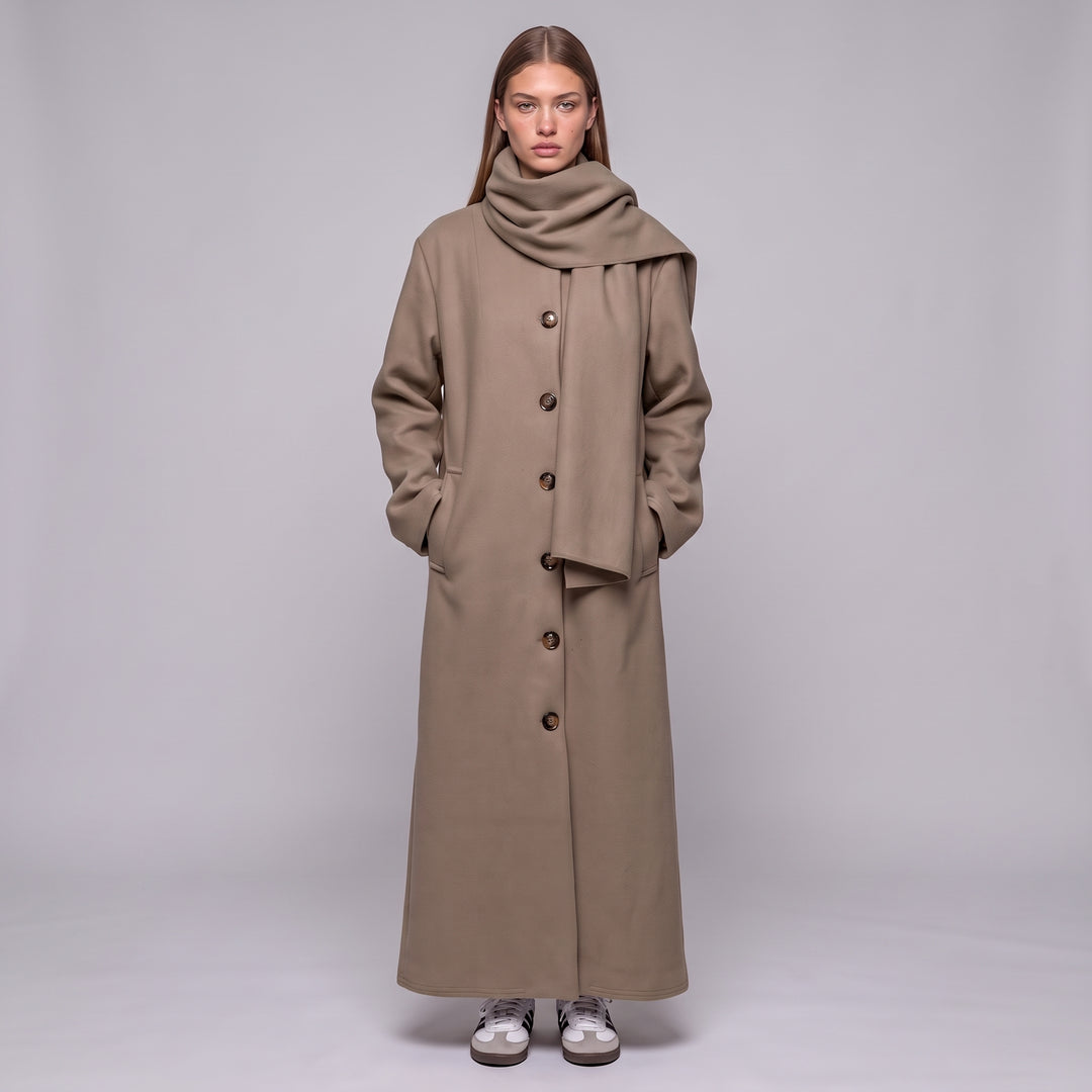 MH Long Coat with Scarf & Pockets, One Size UK 10-20, Length 50 inches & Chest 25 inches,