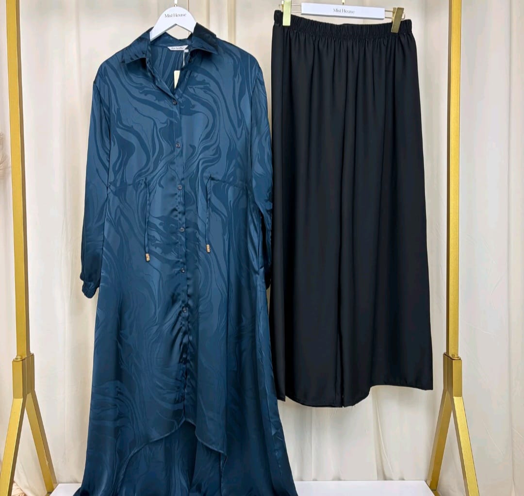 MH Co-Ord Set with Pockets and Drawstring, One Size UK 10-20, Shirt length 50 inches, chest size 24 inches, trouser length 40 inches, hip size23 inches