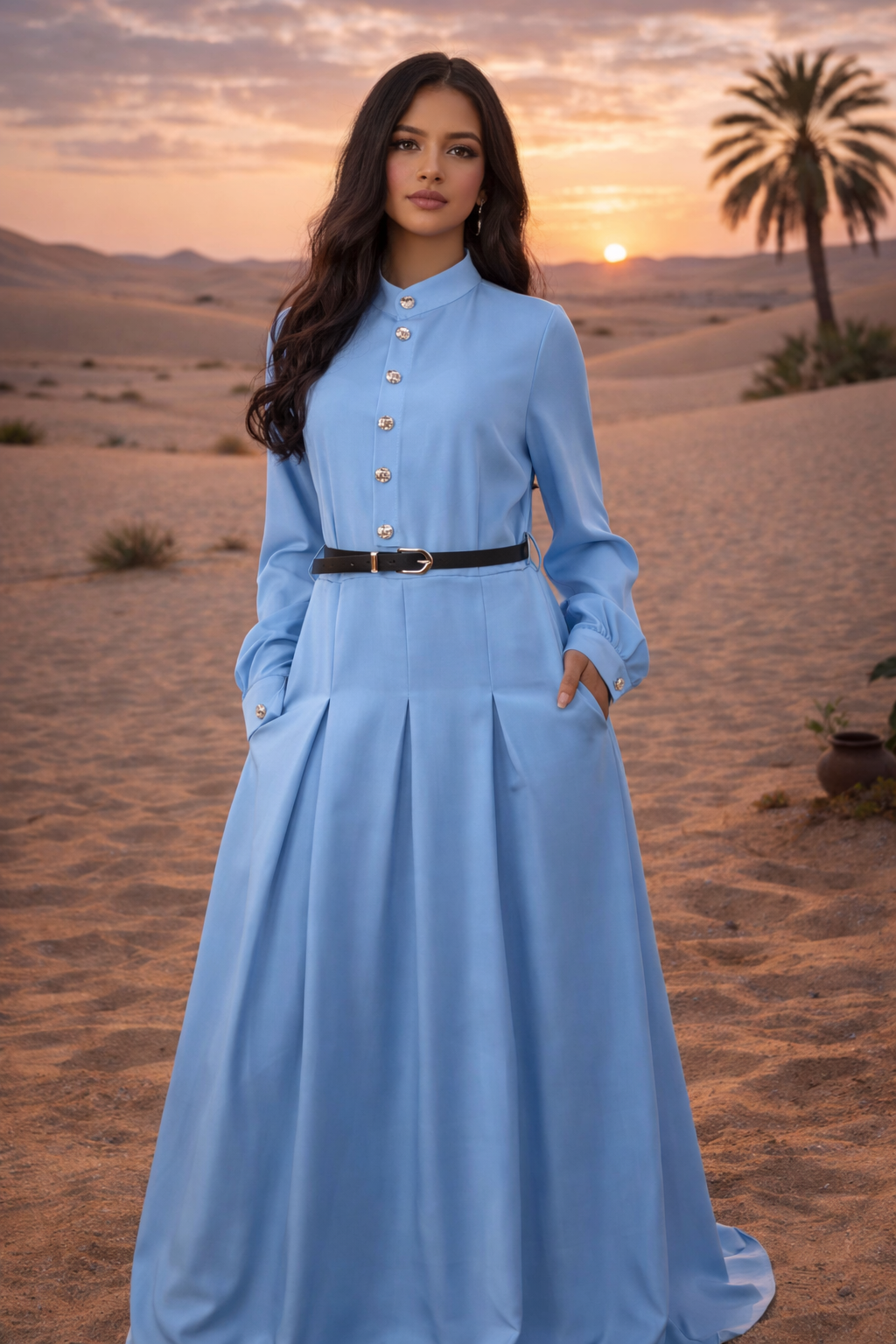 MH Premium Viscose Dress with Pockets, Belt and Scarf, One Size UK 8-16, 52 inches long, bust size 20 inchesm Maxi Basic Summer Womenswear Casual