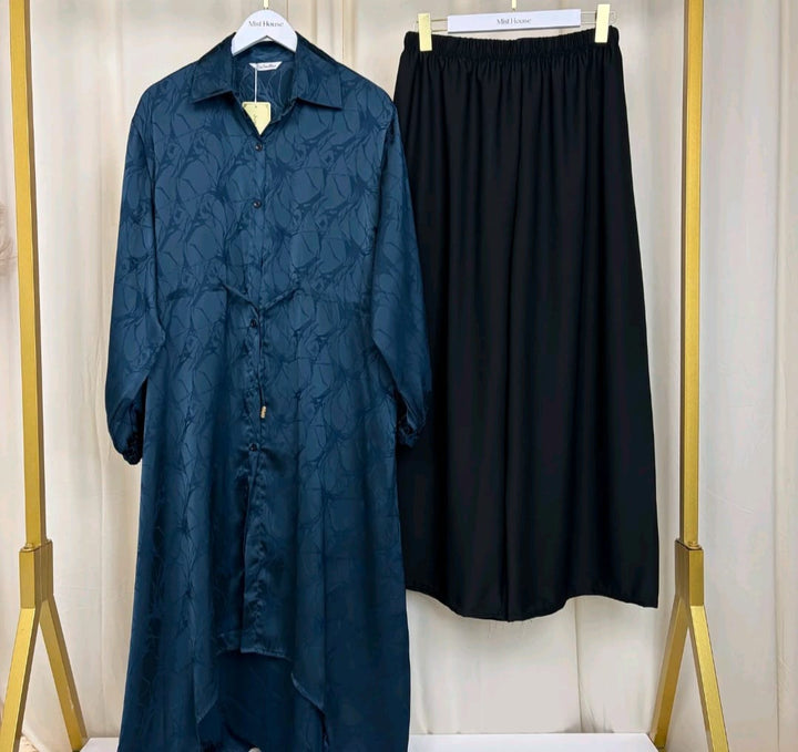 MH Co-Ord Set with Pockets and Drawstring, One Size UK 10-20, Shirt length 50 inches, chest size 24 inches, trouser length 40 inches, hip size23 inches