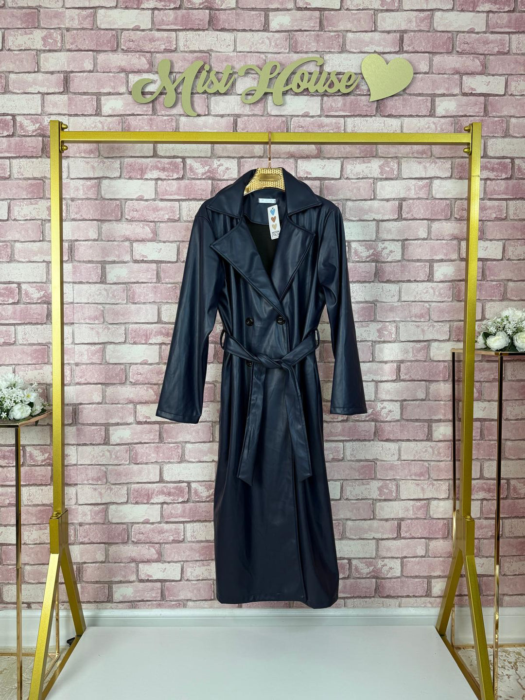 Leather Trench Coat WITH BELT & POCKETS Faux Leather
