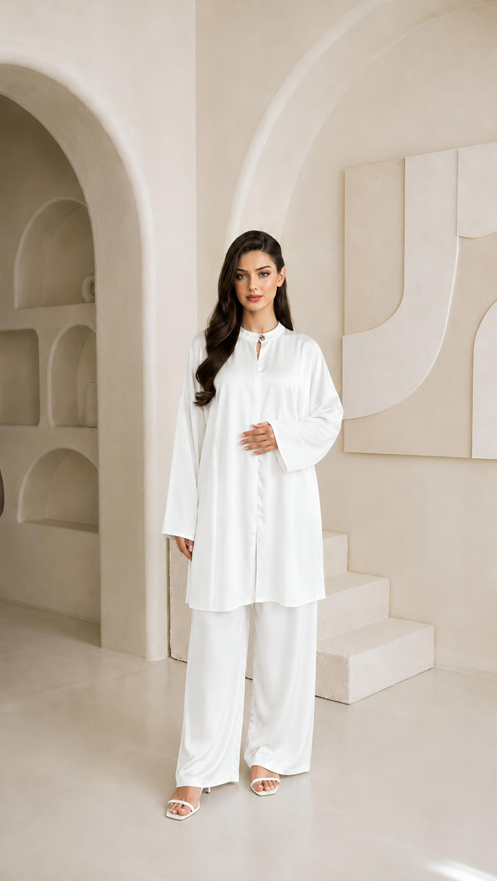 MH Leightweight Silk Satin Co-ord Set, One Size UK 10-18, Shirt length 31 inches, chest size 28 inches, trouser length 40 inches, waist 22 inches