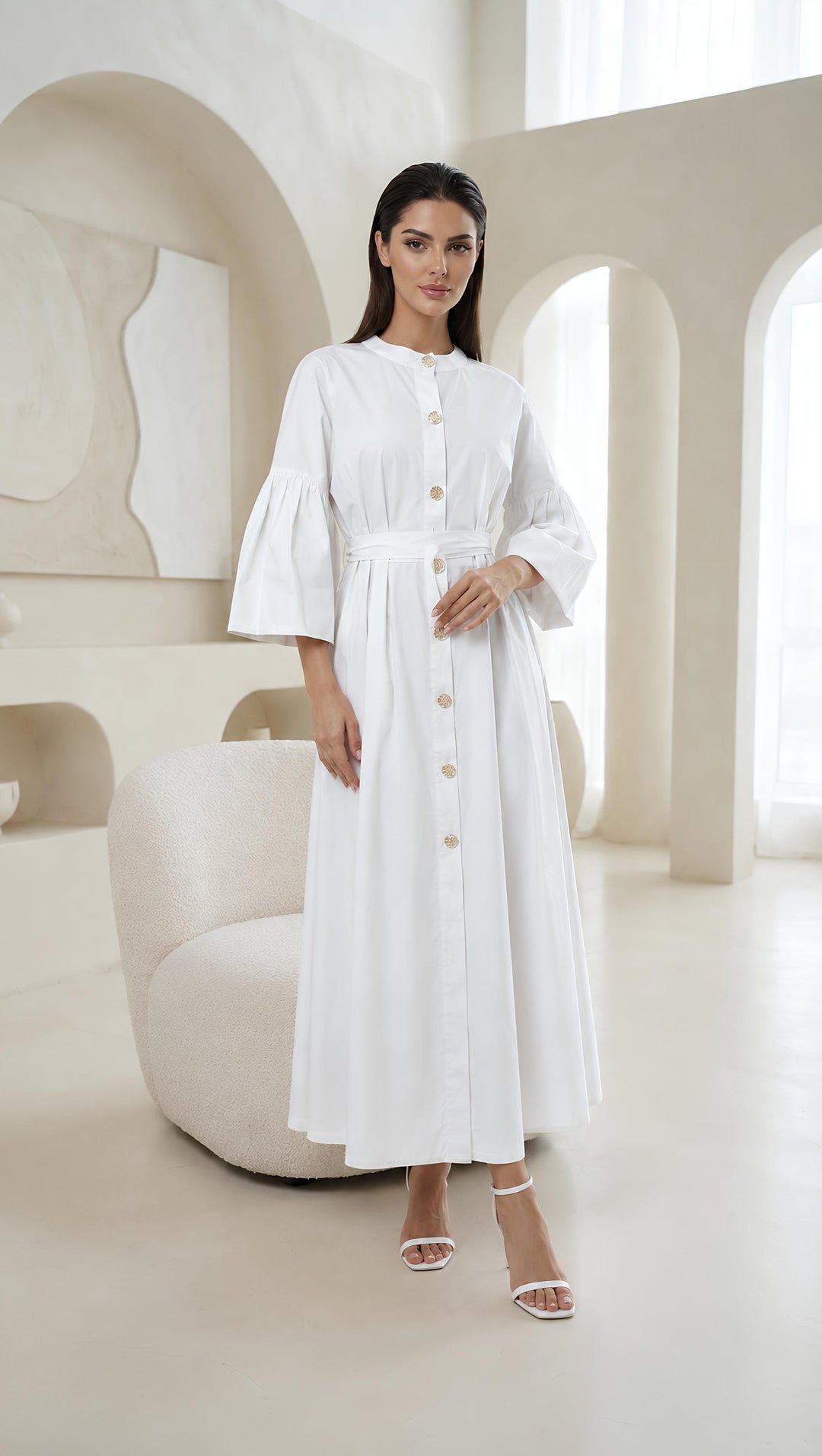 Summer Cotton Dresses Gold Button With Belt One Size UK 6-18  Casual Womenswear  Basic Minimalist