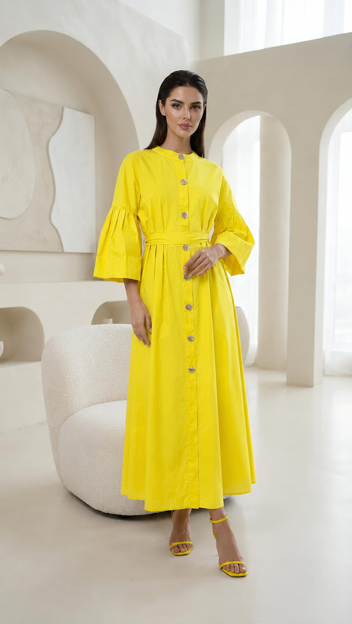 Summer Cotton Dresses Gold Button With Belt One Size UK 6-18  Casual Womenswear  Basic Minimalist