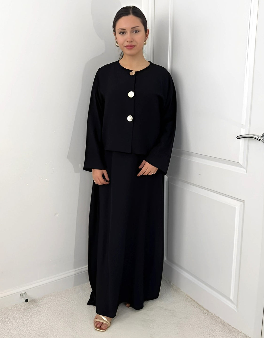 New Viral Kimono Dress One Size UK 6-14 Gold Button in Various Colours Length 54" for Women's Fashion Casual Womenswear Summer Basic Maxi Minimalist Long Sleeve