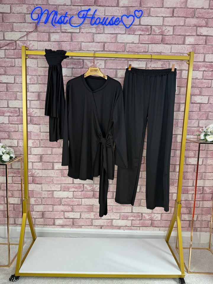 Siyana Mist House Three-Piece Set | One Size UK 8-16 | Satin-Feel Scuba with Scarf