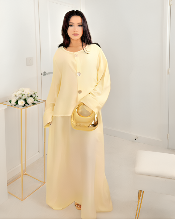 New Viral Kimono Dress One Size UK 6-14 Gold Button in Various Colours Length 54" for Women's Fashion Casual Womenswear Summer Basic Maxi Minimalist Long Sleeve