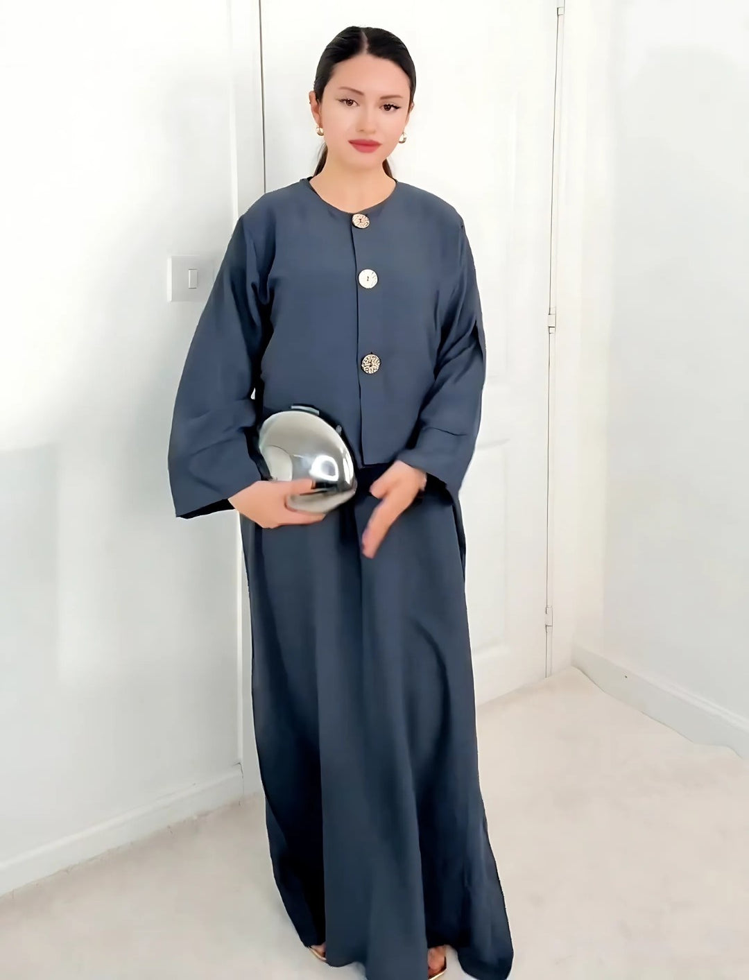 New Viral Kimono Dress One Size UK 6-14 Gold Button in Various Colours Length 54" for Women's Fashion Casual Womenswear Summer Basic Maxi Minimalist Long Sleeve