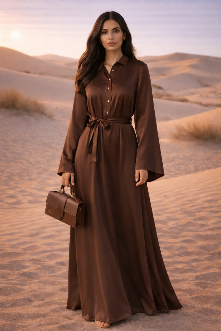 MH Silk Satin Dress, One Size UK 10-20, Dress Length 54 inches, chest size 25 inches Casual Womenswear Summer Maxi Long Sleeve
