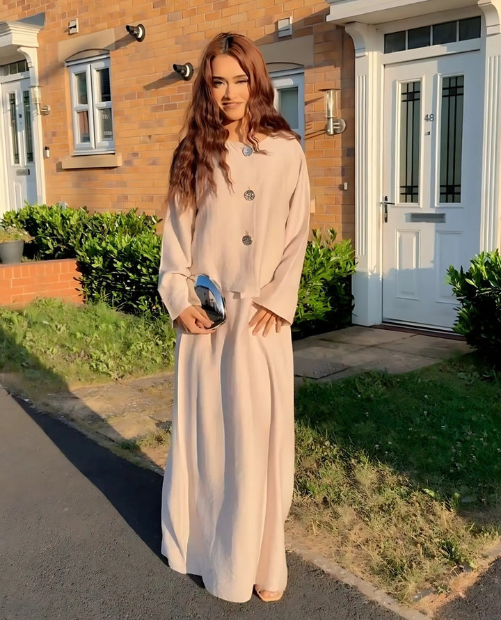 New Viral Kimono Dress One Size UK 6-14 Gold Button in Various Colours Length 54" for Women's Fashion Casual Womenswear Summer Basic Maxi Minimalist Long Sleeve