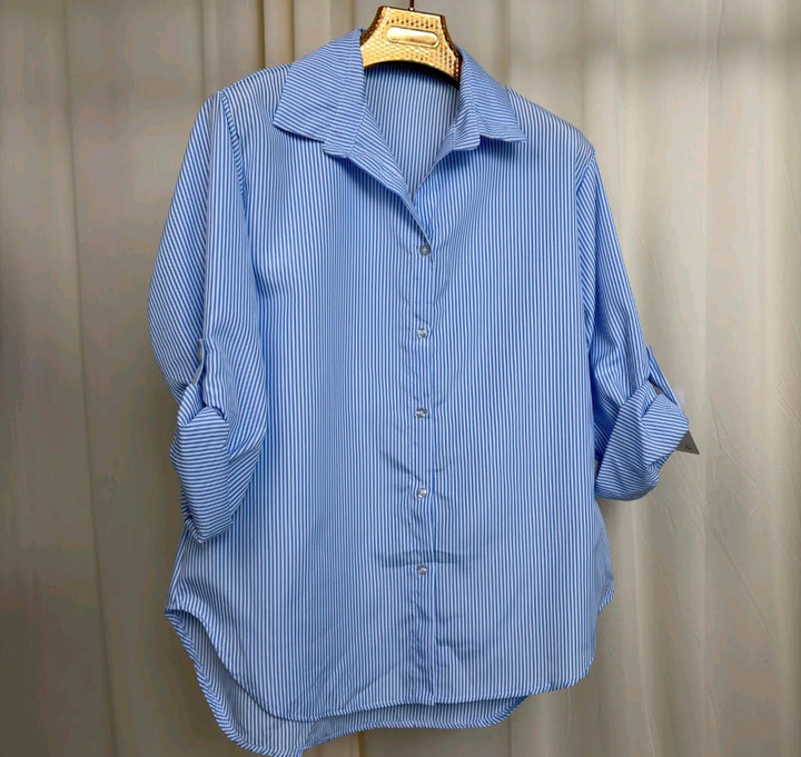 MH Stripped Collar Shirt, One Size UK 8-16, shirt front length 27, shirt back length 31 inches, chest size 22 inches