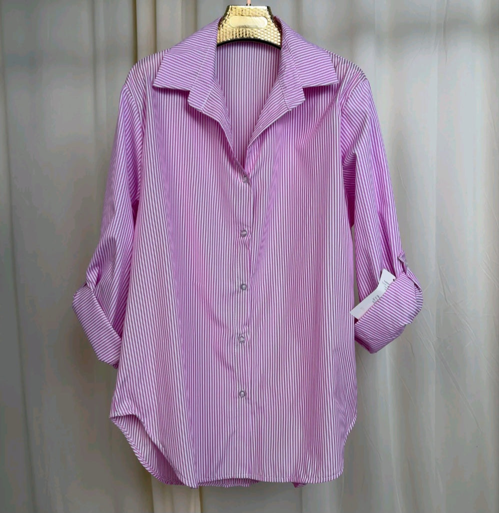 MH Stripped Collar Shirt, One Size UK 8-16, shirt front length 27, shirt back length 31 inches, chest size 22 inches