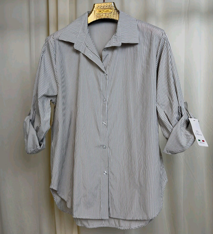 MH Stripped Collar Shirt, One Size UK 8-16, shirt front length 27, shirt back length 31 inches, chest size 22 inches