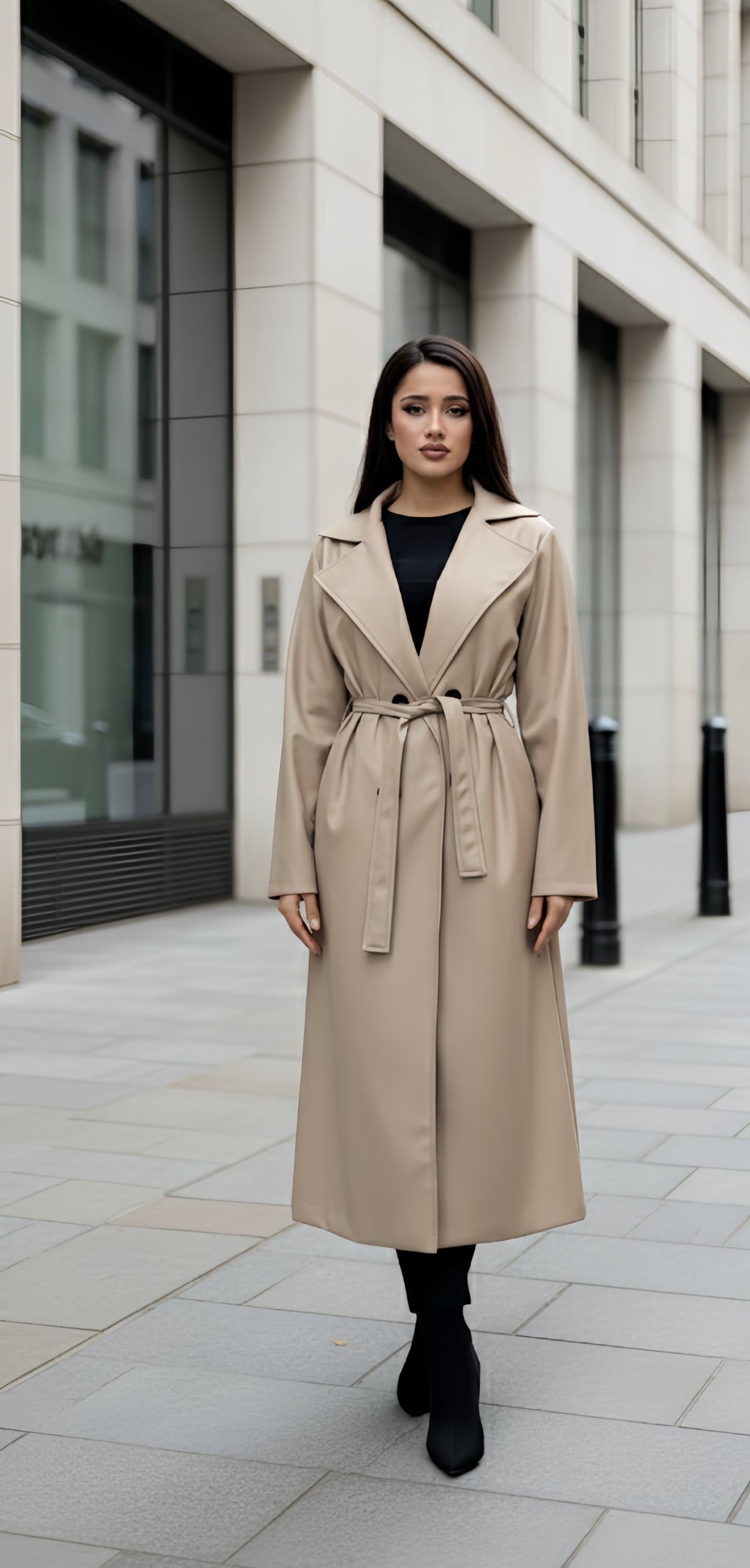 Leather Trench Coat WITH BELT & POCKETS Faux Leather